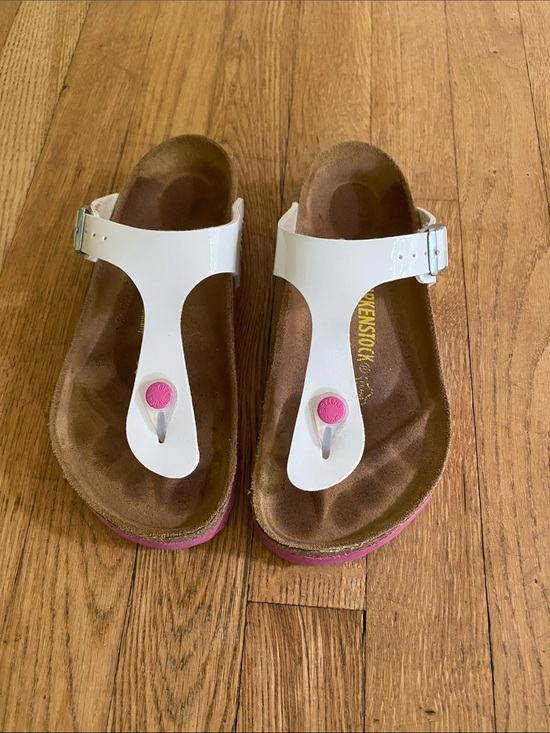 Birkenstock Shoes - Birkenstock Gizeh 35, White Thong Sandals with Pink Accents